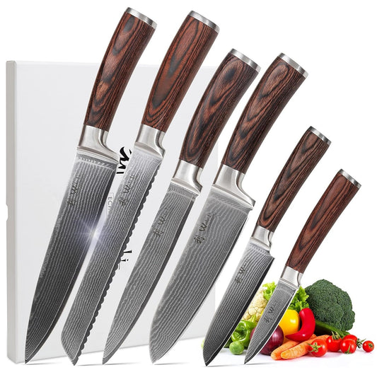 Wakoli EDIB Damastmesser-Set 6-teilig Kochmesser