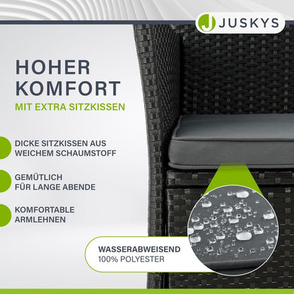 Juskys Polyrattan Gartenbank Monaco 2-Sitzer mit Tisch & Kissen schwarz