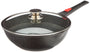 Kamberg Wok 30 cm Aluminiumguss mit Glasdeckel und abnehmbarem Griff in Schwarz