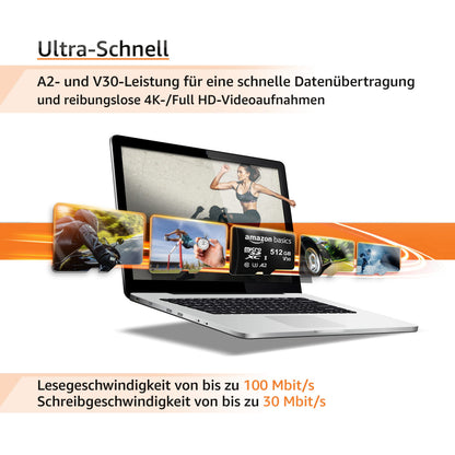 Amazon Basics microSDXC Speicherkarte 512 GB, U3, A2, mit SD-Adapter