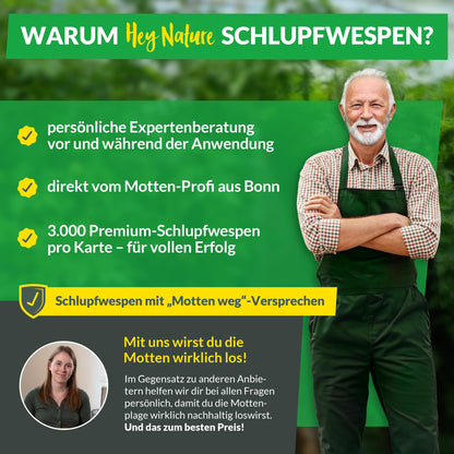 Hey Nature® Schlupfwespen gegen Lebensmittelmotten – 18 Karten
