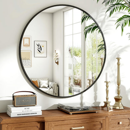 Koonmi 91cm runder Badspiegel Metallrahmen schwarz