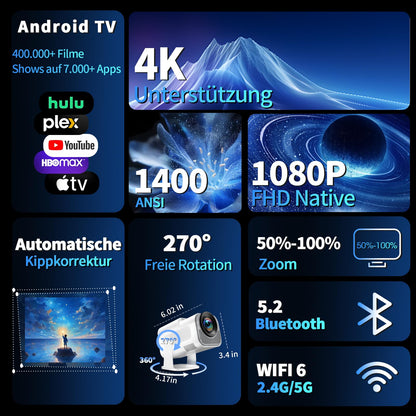 Smart Mini Beamer 4K Full HD Android Projektor – Weiss