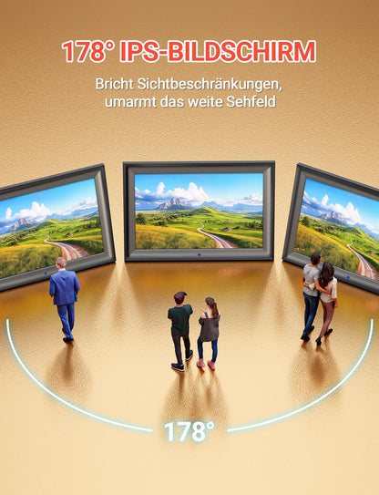 OBVHNUA Digitaler Bilderrahmen 10,1 Zoll IPS Display mit Fernbedienung