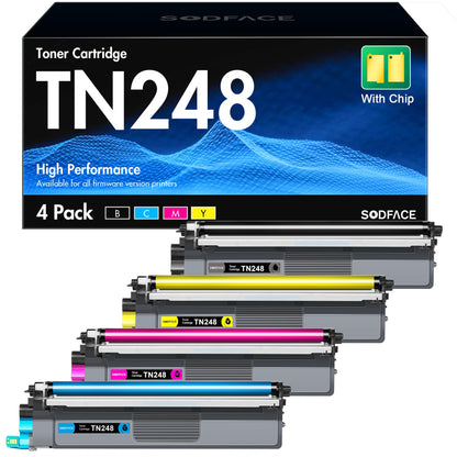 SODFACE TN248 Toner Set kompatibel für Brother MFC-L3760CDW, 4er-Pack in Schwarz, Cyan, Magenta, Gelb