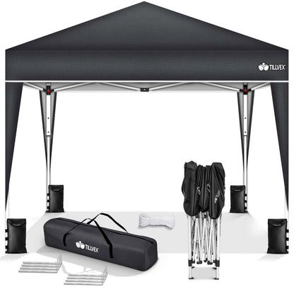 tillvex Pavillon 3x3 m wasserdicht mit 4 Sandsäcken, Anthrazit, Stahlgestell und Polyesterdach