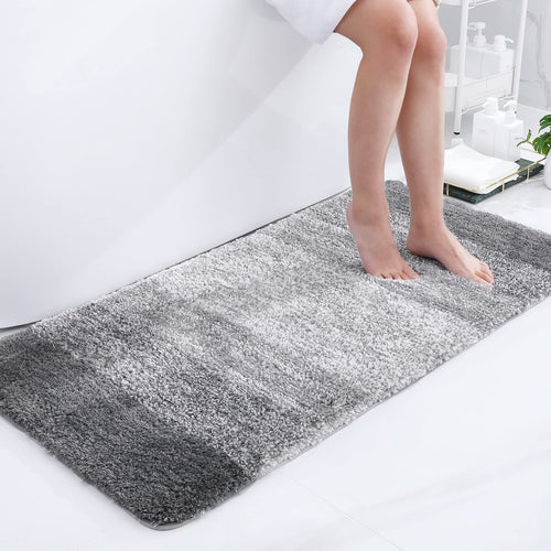 Homaxy Badteppich 60x120 cm, rutschfeste Mikrofaser-Badematte, Grau, mit 3 cm Hochflor und Streifendesign