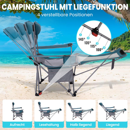 WEJOY 2-in-1 Campingstuhl Relaxliege mit Fussstuetze - Cyan/Grau 2er Set