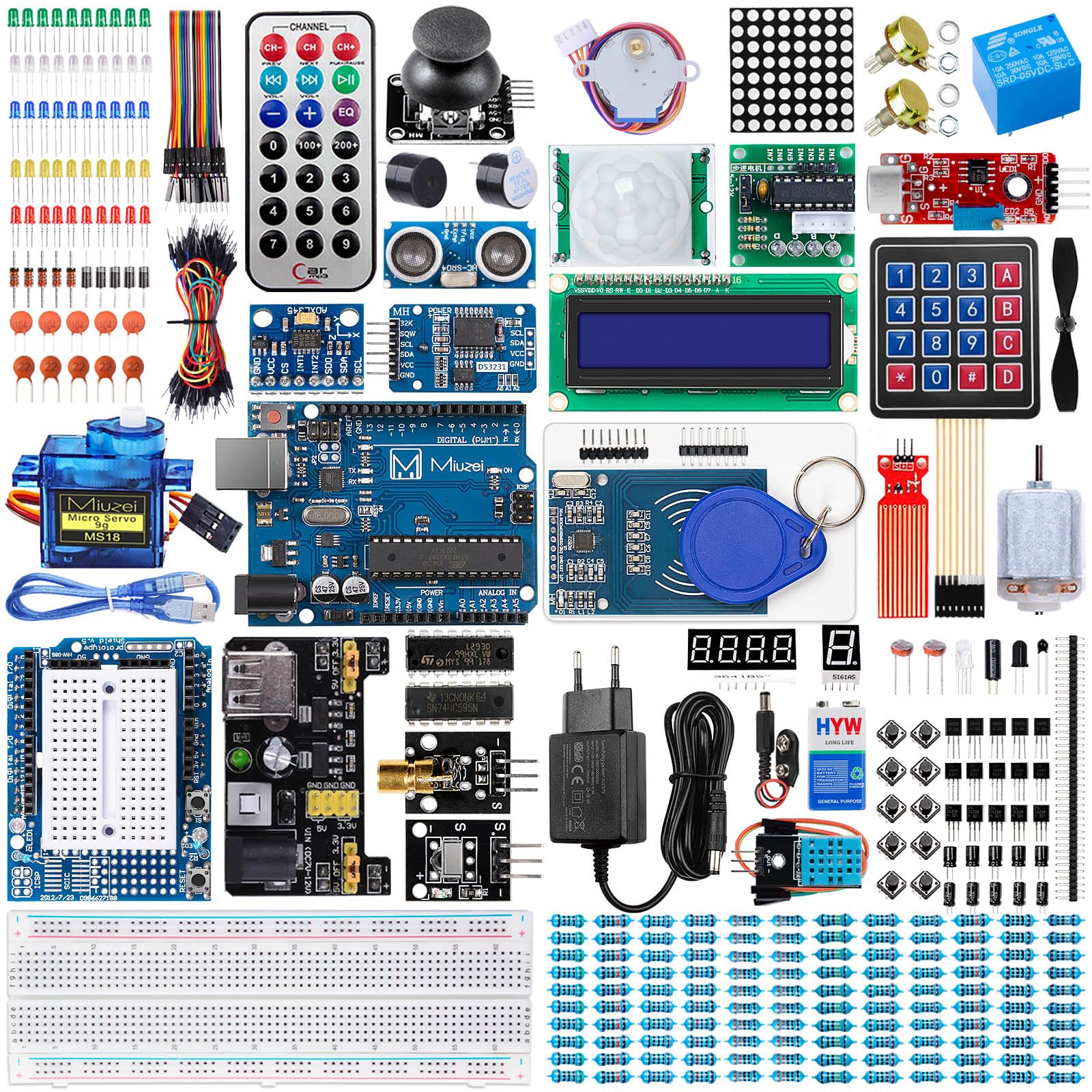Miuzei Elektronik Starter Kit kompatibel mit Arduino, 248 Bauteile mit Steckbrett und Sensoren