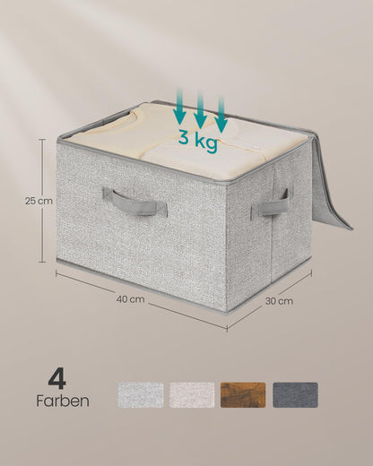 SONGMICS Aufbewahrungsbox mit Deckel, 3er Set, faltbar, taubengrau