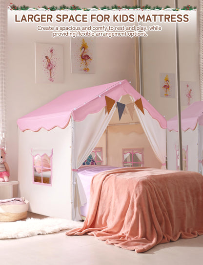 besrey 2-in-1 Kinderzelt Spielhaus - Pink mit Matte & Lichtern