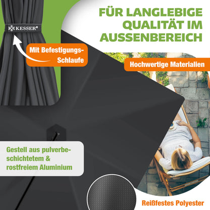 KESSER Sonnenschirm 250x250 cm Kurbelschirm mit UV-Schutz, Anthrazit