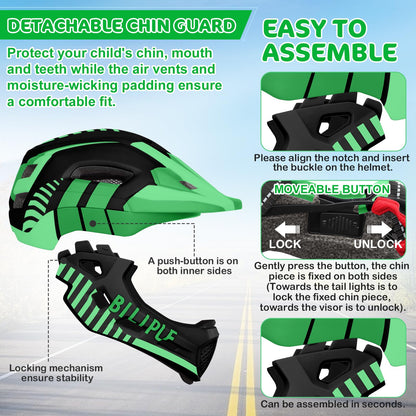 KidsPro Flexi 2-in-1 Kinderhelm - Schwarz Grün 52-56cm