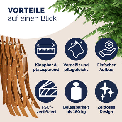 Casaria Sydney Gartenstuhl – Akazienholz klappbar 4er Set