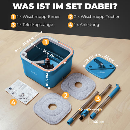 ALANBERG® Wischmopp Eimer Set 2-Kammer Bodenwischer – Blau