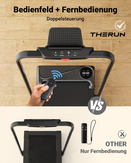 THERUN Laufband klappbar, Walking Pad mit Handlauf, bis 10 km/h
