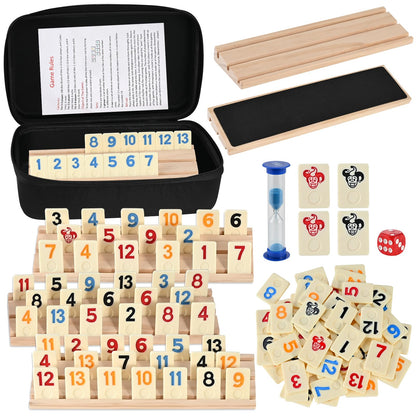 Wooderma Rummy Holzspiel – Set mit 160 Spielsteinen & 6 Holzhaltern