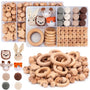 packra Holzperlen Set 322 Stück, Buchenholzperlen mit Loch zum Basteln, naturfarben, mit Holzringen
