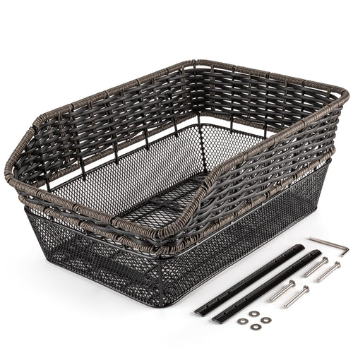PINNAMAX Velokorb hinten, 25 L, wetterfest, Tragkraft bis 20 kg mit Aluminiumboden und Rattangeflecht