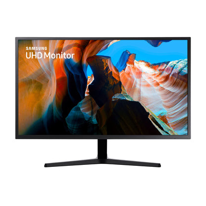 Samsung U32J590UQP 4K UHD Monitor - 32 Zoll VA-Panel: Schwarzer, rechteckiger Monitor zur Anzeige hochauflösender Inhalte.