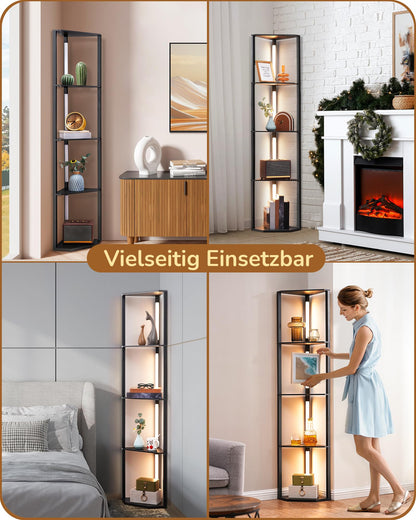 EDISHINE Stehlampe Wohnzimmer mit Regal LED 3-Farben - Schwarz