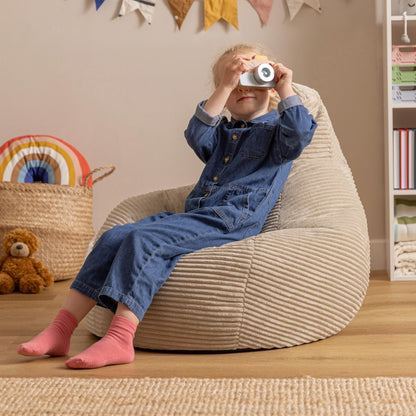 Icon Dalton Kinder Sitzsack - Flauschiger Cord Beige mit Füllung