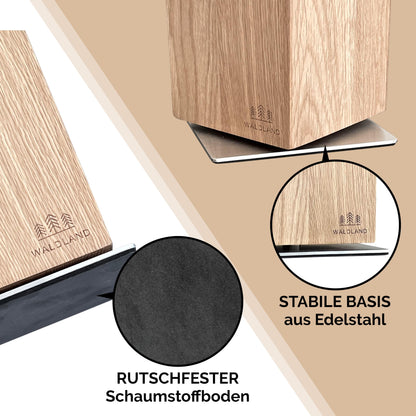 WALDLAND Premium Messerblock magnetisch 360° drehbar – Eiche