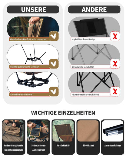 OneTigris Dragonhide Campingstuhl faltbar, Hochlehner, Kojote Braun