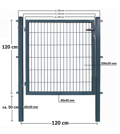 Koll Living Gartentor Stabmattenzaun 120x120cm Anthrazit