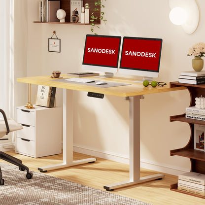 SANODESK Höhenverstellbarer Elektrischer Schreibtisch 120x60 Ahorn