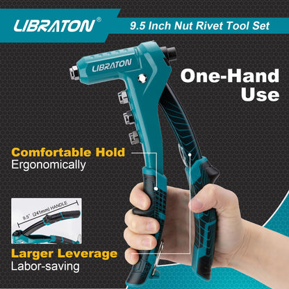 Libraton Nietmutternzange Set 9,5 Zoll mit 40 Nietmuttern M3-M6