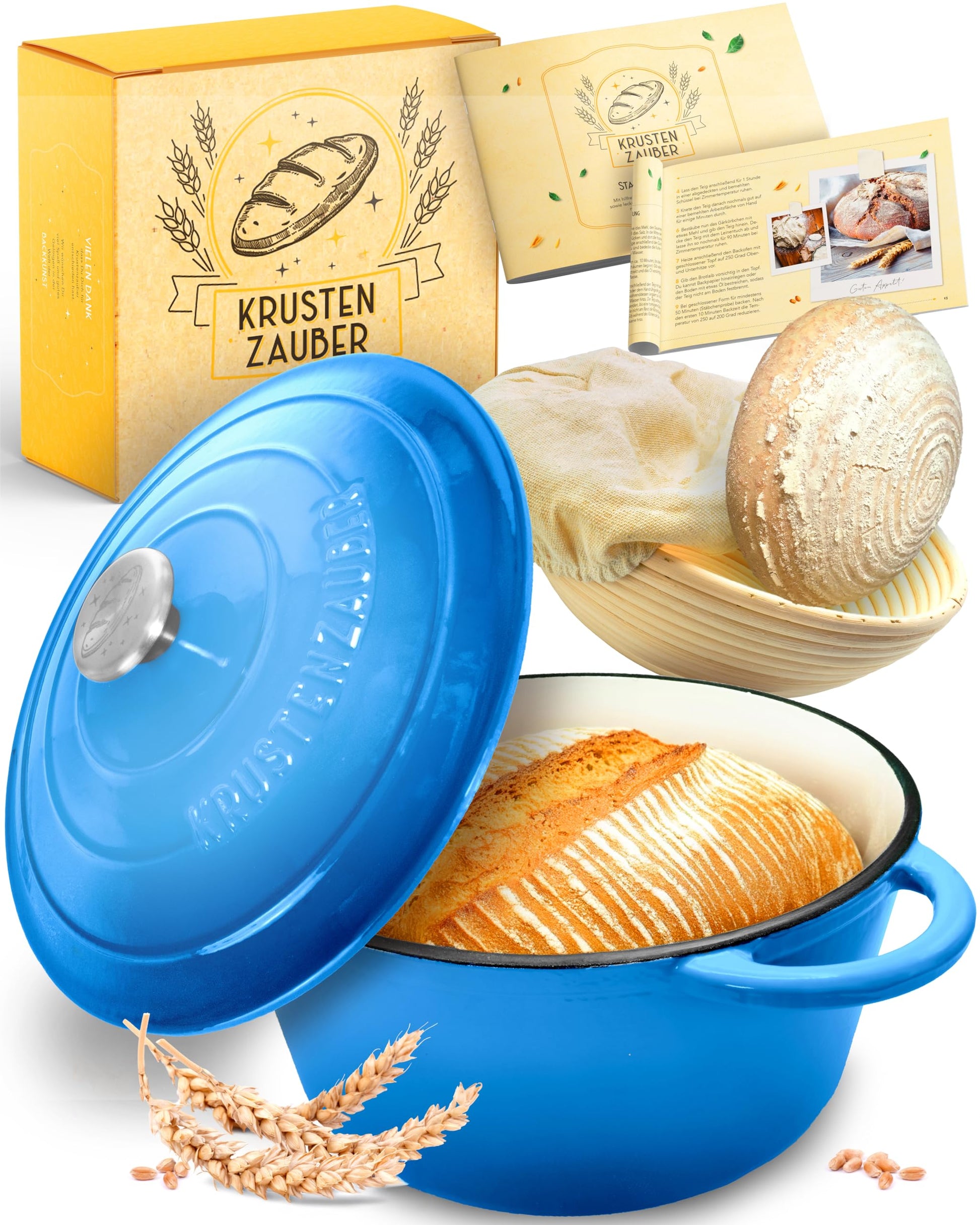 KRUSTENZAUBER Gusseisen Brotbacktopf - Emaille 26cm. Robuster, runder, emaillierter Gusseisentopf zum Brotbacken.