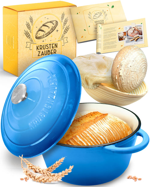 KRUSTENZAUBER Gusseisen Brotbacktopf - Emaille 26cm. Robuster, runder, emaillierter Gusseisentopf zum Brotbacken.