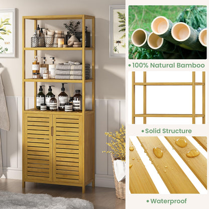 VIAGDO Hochschrank Badschrank - Bambus mit Fächern & Türe