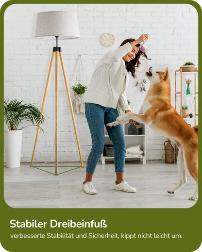 EDISHINE Stehlampe Dimmbar - Boho Holzstativ Leinen & Fernbedienung