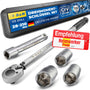 S&R Drehmomentschlüssel Set 1/2 Zoll 28-210 Nm mit 3 Stecknüssen, Verlängerung und Koffer