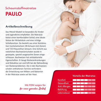 FDM Paulo Kindermatratze 80x160 cm H3 - 7 Zonen Schaumstoff