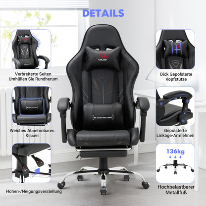 COLAMY PC Gaming Stuhl Ergonomisch – Schwarz Fussstütze
