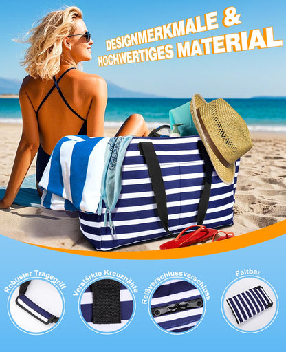 ISEYOU XXL Strandtasche mit Kühltasche, 49L, wasserdicht, faltbar