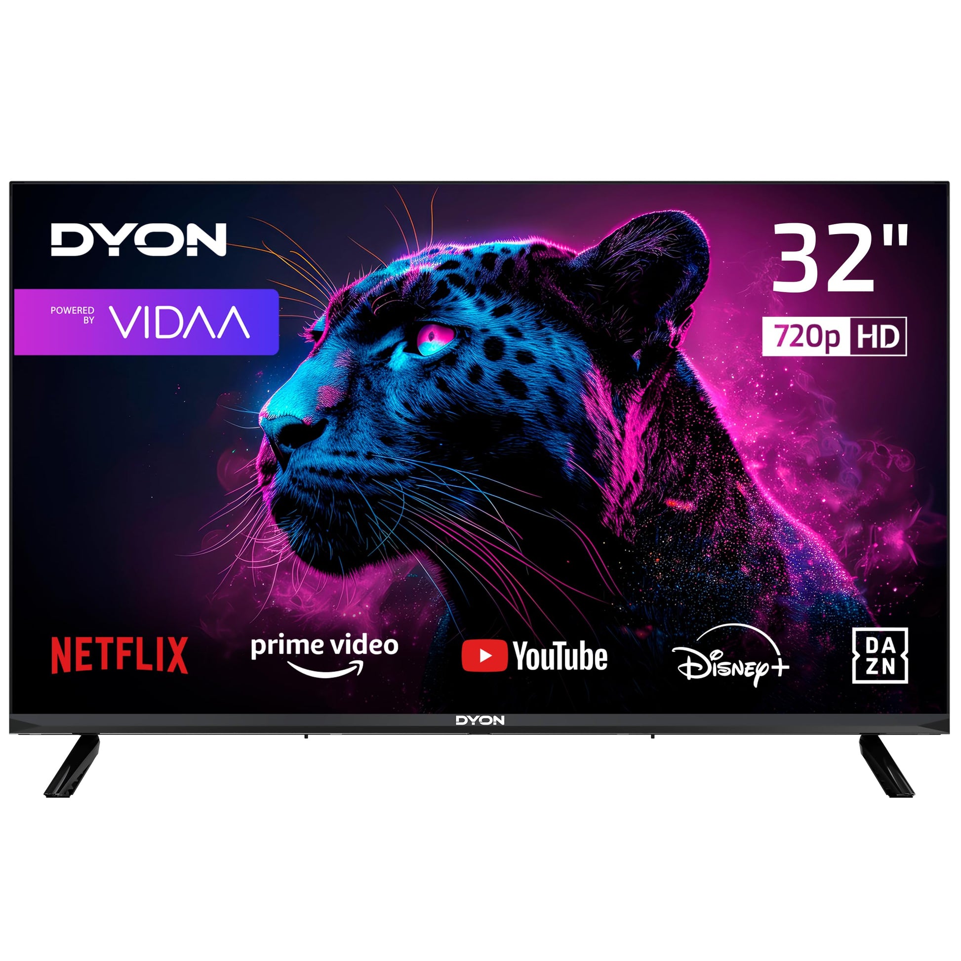 DYON Movie Smart 32 VX Smart TV mit Triple Tuner - 32 Zoll. Rechteckiger, schwarzer 32-Zoll-Smart-TV. Zeigt digitale Inhalte und empfängt TV-Signale.