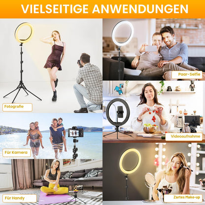 GerTong Ringlicht mit Stativ, 11,5 Zoll LED-Ringleuchte RGB dimmbar