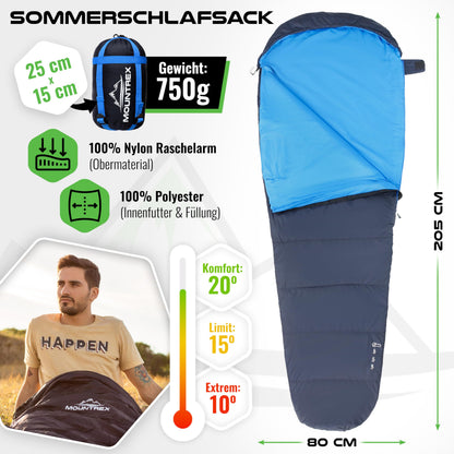 MOUNTREX Sommerschlafsack, Mumienschlafsack, ultraleicht, 760 g