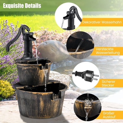 COSTWAY Gartenbrunnen Fassbrunnen mit Pumpe, 2-stufig, Antikbronze