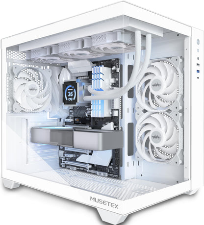 MUSETEX Y6 Gaming ATX Mid Tower PC Gehäuse - Reinweiss