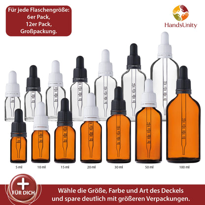 HandsUnity 20ml Pipettenflasche Apothekerglas Set – 156 Stk Bernsteinglas