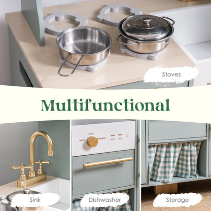 ROBUD Puppenküche – Holz Rollenspiel Küche mit Kühlschrank