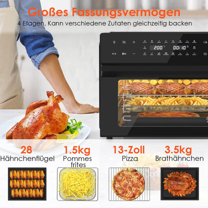 LLIVEKIT Heissluftfritteuse XXL 30L, Minibackofen mit 20 Programmen