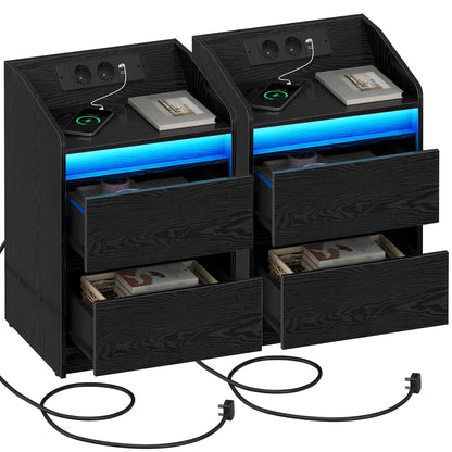 Hzuaneri NS30104X Nachttische 2er Set – LED Ladestation Schwarz