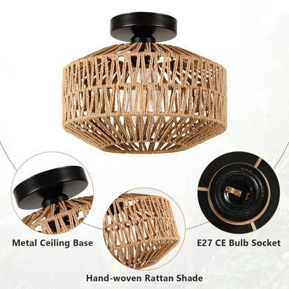Rayofly Deckenleuchte Rattan Boho HLF26 mit handgeflochtenem Schirm