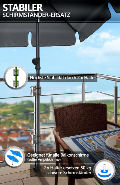 4smile SunnyEasy Edelstahl Sonnenschirmhalter Balkongeländer 2er-Set